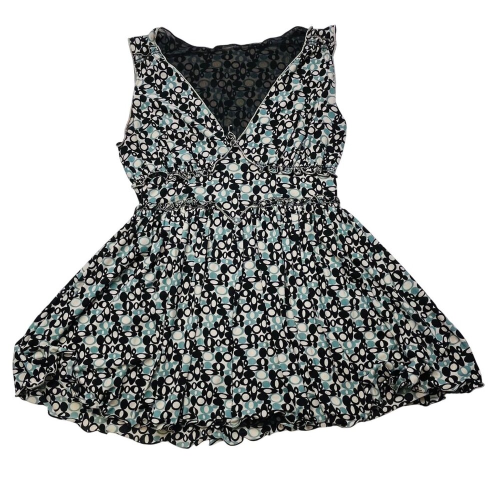 Womens Black & Blue Sleeveless Dress With Circle Pattern